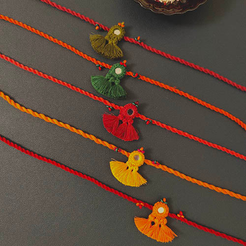 Tassel Mirror Multi Cotton Handmade Adult Rakhi (Set of 5)