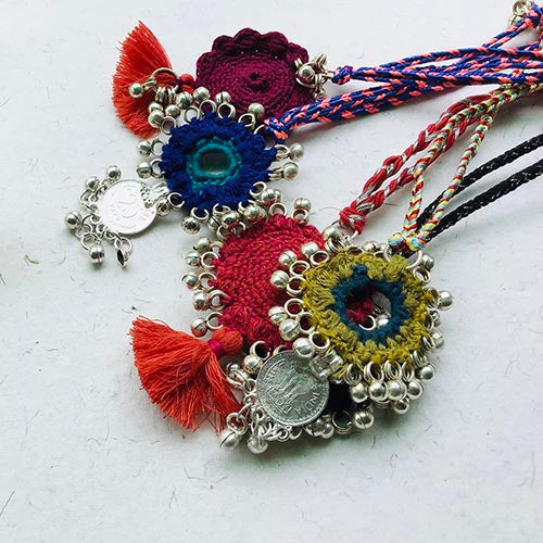 Tunisia Red Hand Crochet Sustainable Fashion Jewelry Neckpiece