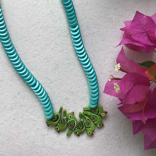 Chiriya Teal/Green Button Neckpiece