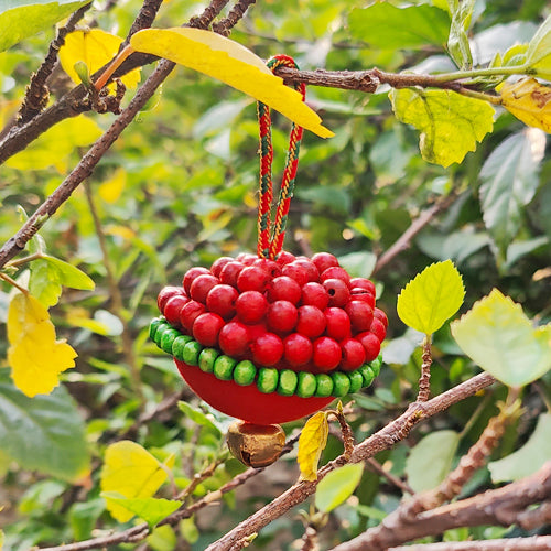 Jingle Wooden Beads Red Green Christmas Ball Hanging