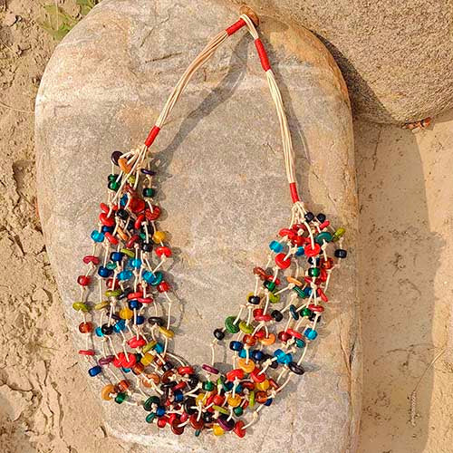 Marble Multi Beads Cotton Dori Neckpiece