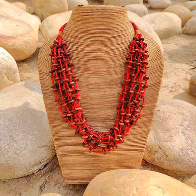 Marble Red Beads Cotton Dori Neckpiece