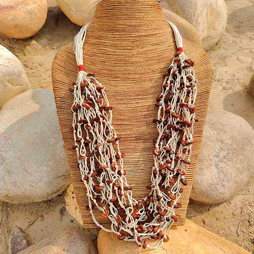 Marble Beige Beads Cotton Dori Neckpiece