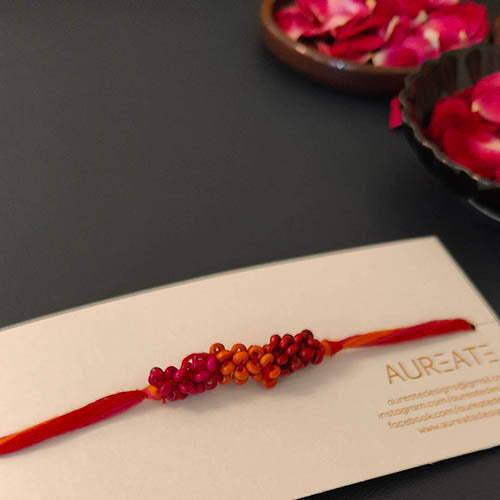 Red/Orange Thread Wooden Beads Rakhi