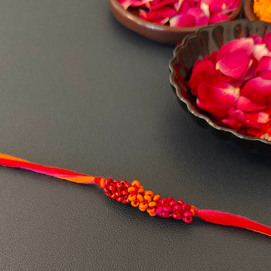 Red/Orange Thread Wooden Beads Rakhi