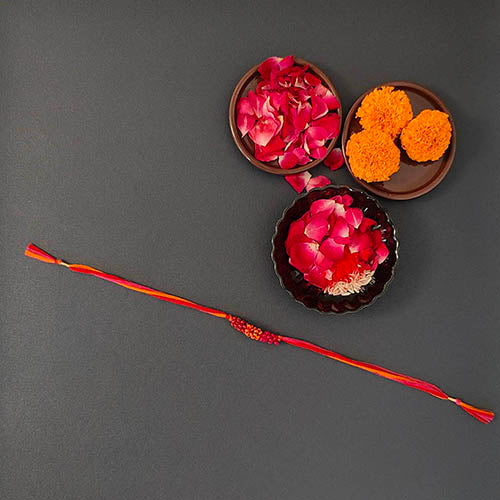 Red/Orange Thread Wooden Beads Rakhi