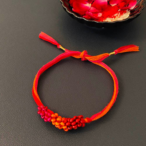 Red/Orange Thread Wooden Beads Rakhi