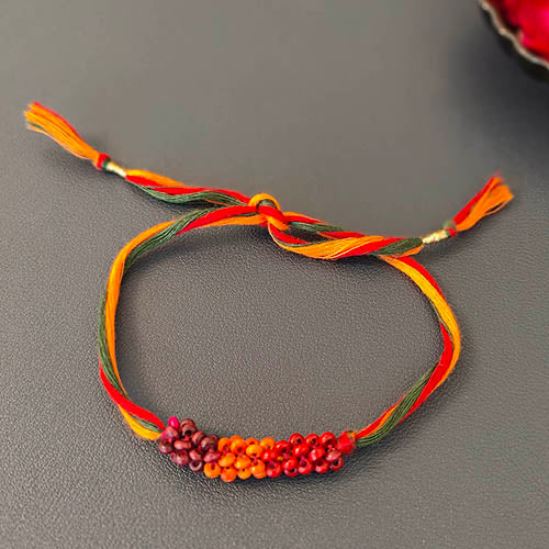 Green/Orange Thread Wooden Beads Rakhi