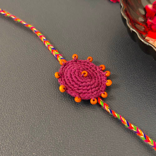 Crochet Green Orange Purple Rakhi