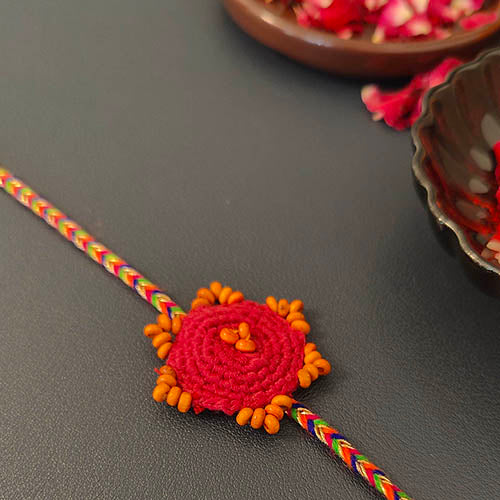 Crochet Green Orange Purple Rakhi
