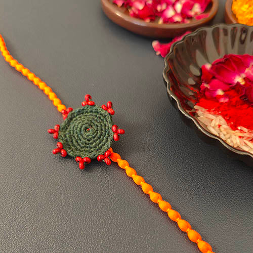 Crochet Green Orange Purple Rakhi