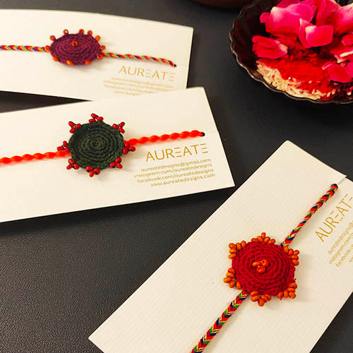 Crochet Green Orange Purple Rakhi