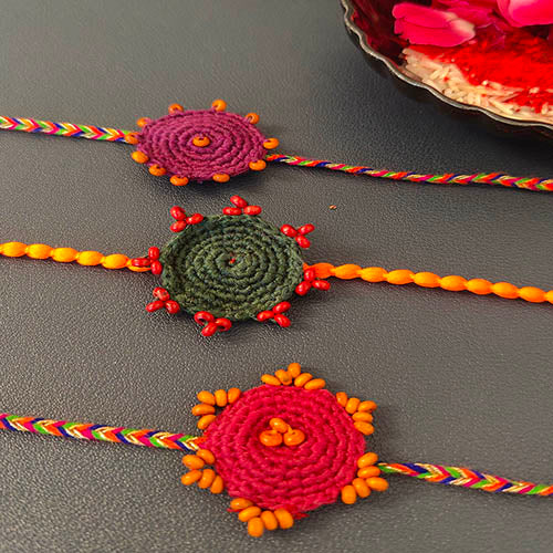 Crochet Green Orange Purple Rakhi