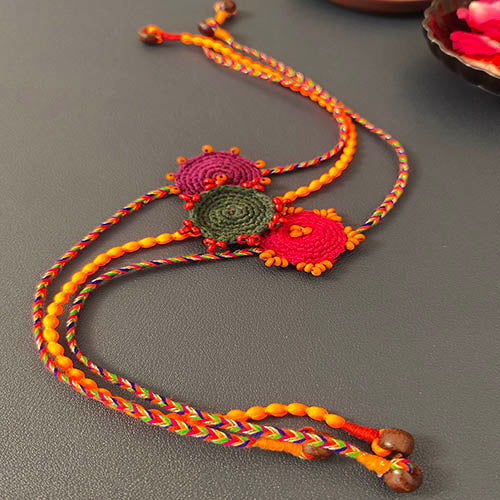 Crochet Green Orange Purple Rakhi