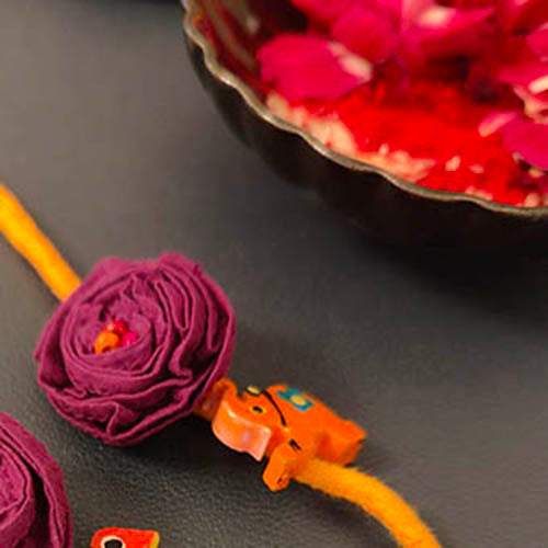 Purple/Tangerine Fabric Rakhi for adult and kids