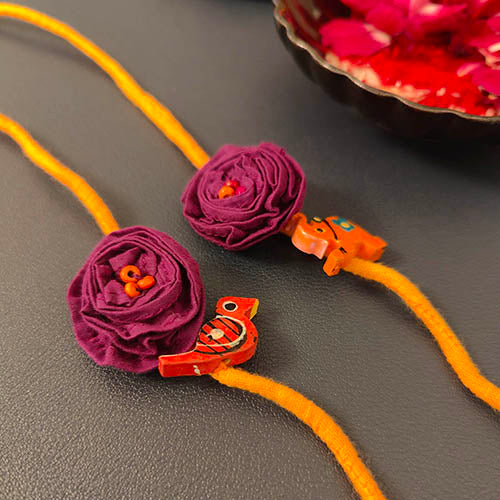 Purple/Tangerine Fabric Rakhi for adult and kids