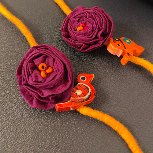 Purple/Tangerine Fabric Rakhi for adult and kids