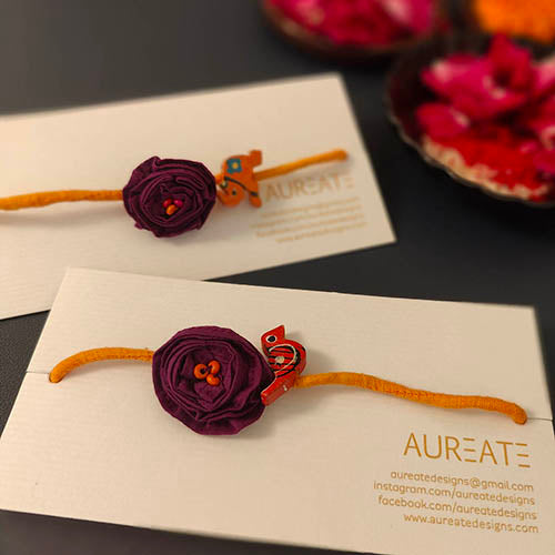 Purple/Tangerine Fabric Rakhi for adult and kids