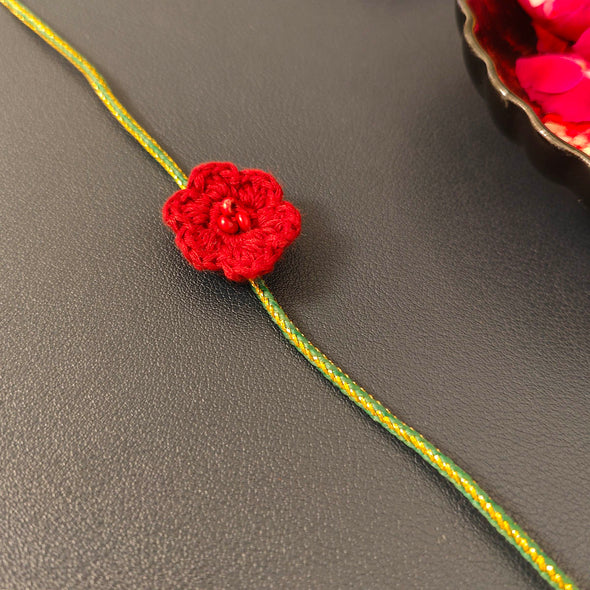 Red Crochet fabric pom pom Handmade Rakhi