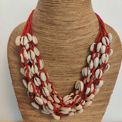 Fiji Red Cowrie Hand Made  Sustainable Fashion Jewelry Neckpiece