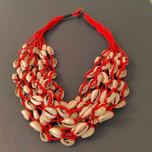 Fiji Red Cowrie Hand Made  Sustainable Fashion Jewelry Neckpiece