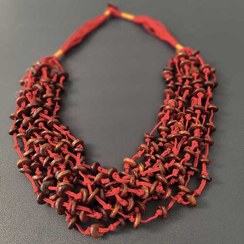 Marble Red Beads Cotton Dori Neckpiece