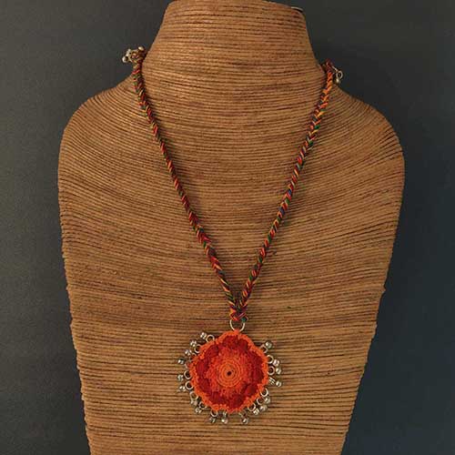 Croche Red/ Orange Hand Crochet Sustainable Fashion Jewelry Neckpiece