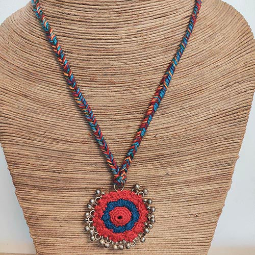 Croche Red/ Navy Blue Hand Crochet Sustainable Fashion Jewelry Neckpiece