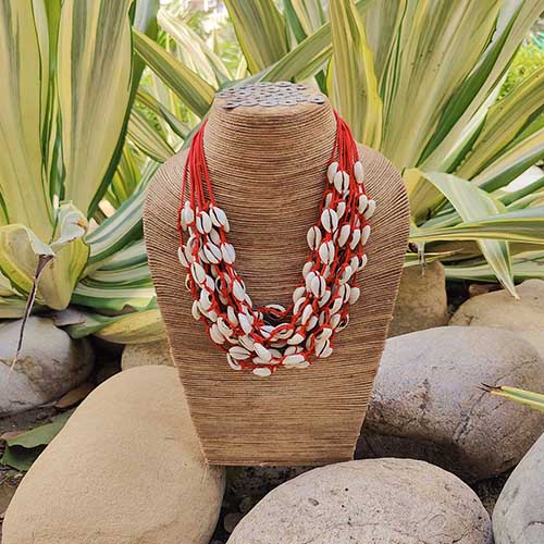 Fiji Red Cowrie Hand Made  Sustainable Fashion Jewelry Neckpiece