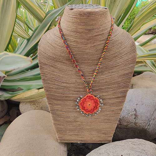 Croche Red/ Orange Hand Crochet Sustainable Fashion Jewelry Neckpiece