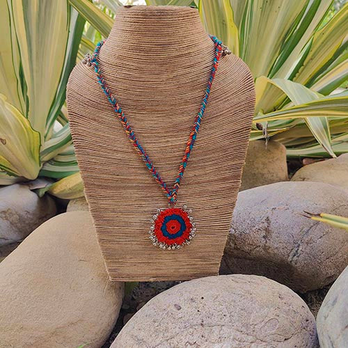 Croche Red/ Navy Blue Hand Crochet Sustainable Fashion Jewelry Neckpiece