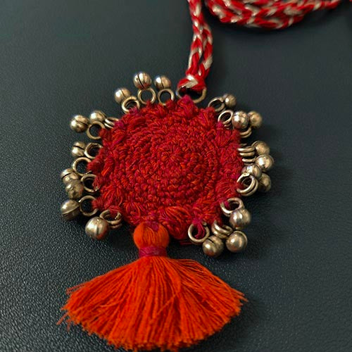 Tunisia Red Hand Crochet Sustainable Fashion Jewelry Neckpiece