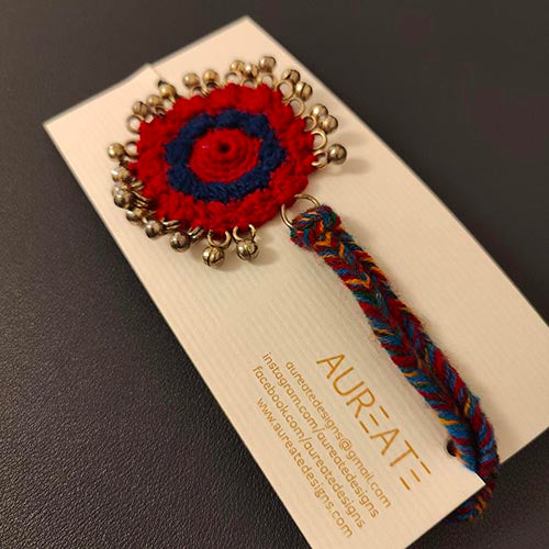 Croche Red/ Navy Blue Hand Crochet Sustainable Fashion Jewelry Neckpiece