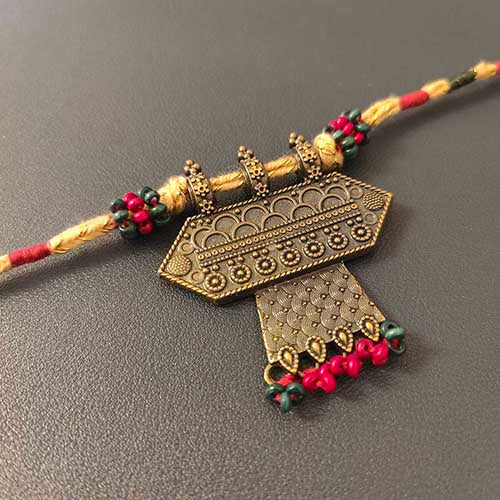 Banjari Beige Pink Vintage Gold Metal Pendant Dori Neckpiece