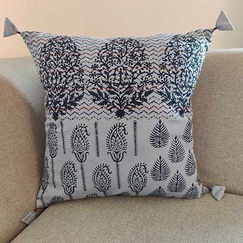 Midnight Blue Block Printed Cushion