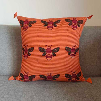 Honey Bee Mandarin Block Printed Cushion