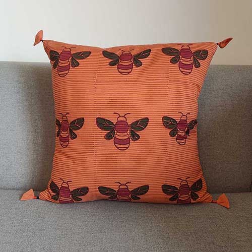 Honey Bee Mandarin Block Printed Cushion