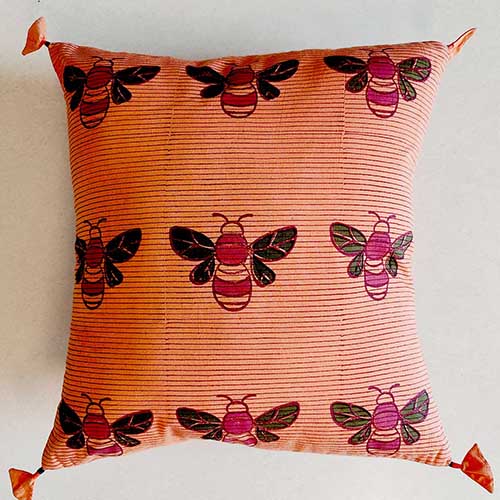 Honey Bee Mandarin Block Printed Cushion