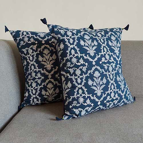 Empire Indigo Block Printed Cushion