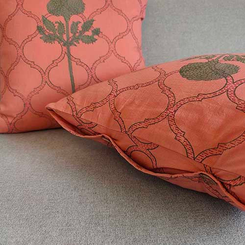 Salmon Pink Block Printed Cushion