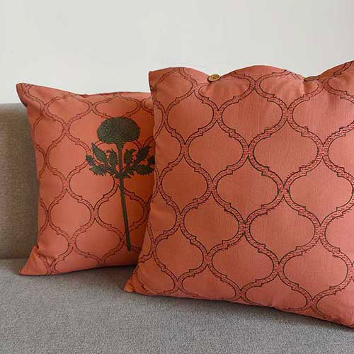 Salmon Pink Block Printed Cushion