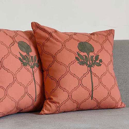 Salmon Pink Block Printed Cushion