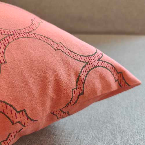 Salmon Pink Block Printed Cushion