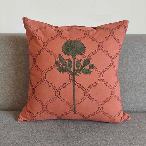 Salmon Pink Block Printed Cushion