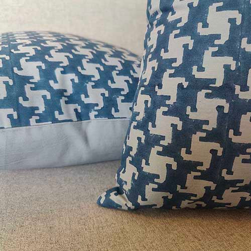 Kubic Indigo Block Printed Cushion