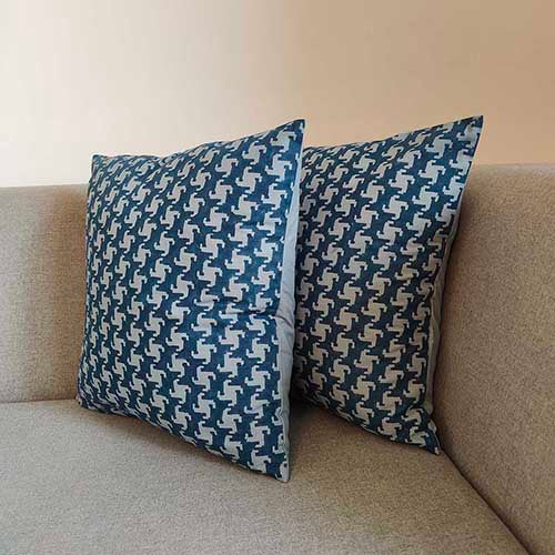 Kubic Indigo Block Printed Cushion