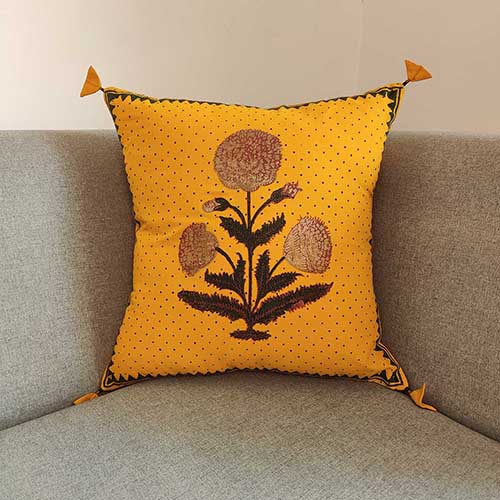 Noor Amber Block Printed Cushion