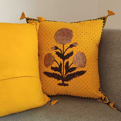 Noor Amber Block Printed Cushion