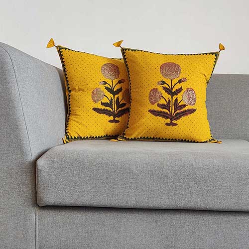 Noor Amber Block Printed Cushion