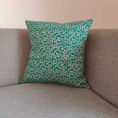 Swirl Mint Grey Block Printed Cushion